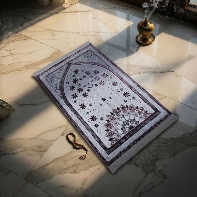 Melen Turkish prayer rug - prostration - maroon - cream - Image 1